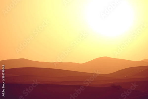 Obraz Sunrise in the mountains with dessert landscape in Xinjian, China