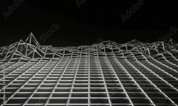 Fototapeta 3D rendering topographic metallic wireframe