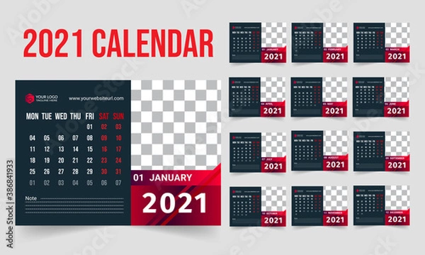Fototapeta Desk Calendar 2021 New Year Template - 12 months included - colorful design