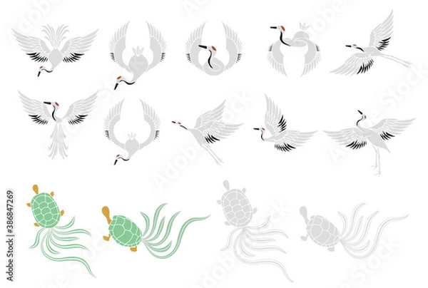 Obraz 鶴と亀のベクターイラスト素材セット