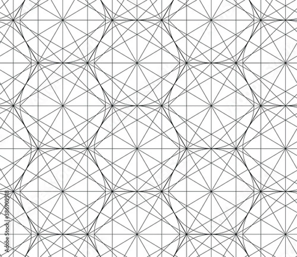 Fototapeta Seamless vector thin line abstract pattern. Black and white geometrical hexagons background for fabric, textile, design, cover, wrapping.