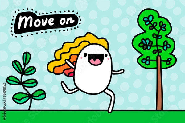 Fototapeta Move on hand drawn vector illustration in cartoon doodle style woman running active