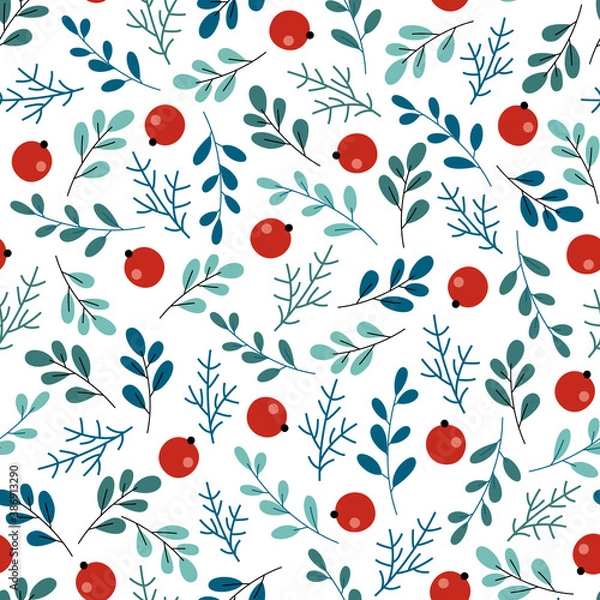 Fototapeta Cute Christmas Berries Seamless Pattern