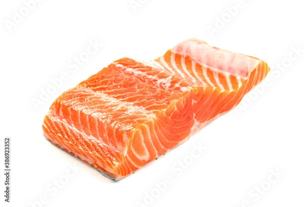 Fototapeta Piece of fresh salmon fillet sliced isolated on white background