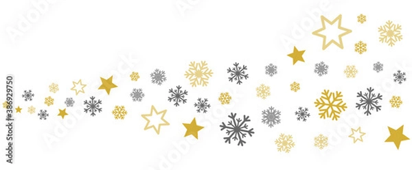Obraz Vector illustration of a swirl of snowflakes and stars.  Happy New Year greeting card.