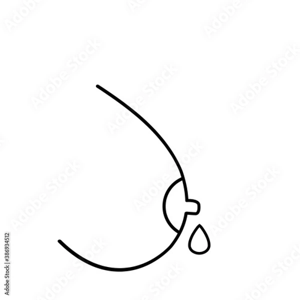 Obraz A woman's breast with a milk drop hand drawn . Lactating and nursing concept illustration on white background with empty space, breastfeeding