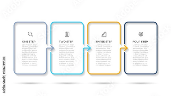 Fototapeta Minimal infographic template design with icon and number options. Business concept with 4 steps. Can be used for workflow diagram, info chart, annual report.