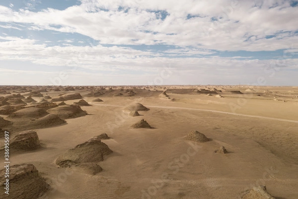 Fototapeta Wind erosion terrain landscape, yardang landform.
