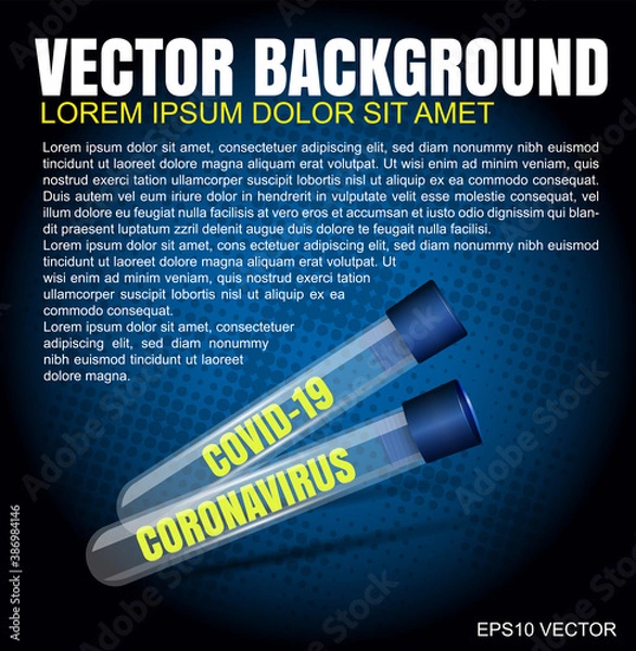 Fototapeta Vector dark background with two test tubes coronavirus and covid-19