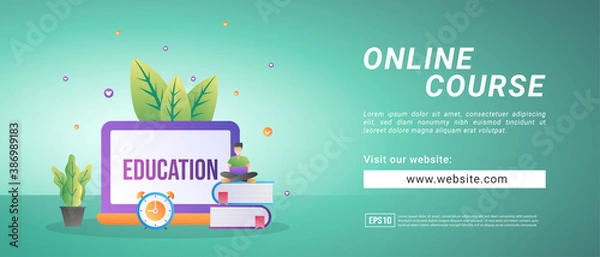 Fototapeta Online course banners, study from home using the internet. Banners for promotional media