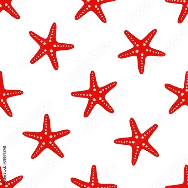 Fototapeta Wonderful seamless pattern with starfish on a white background. Marine reptiles in a flat style. Cartoon wildlife for web pages.
Stock vector illustration for decor and design, textiles,
wallpaper