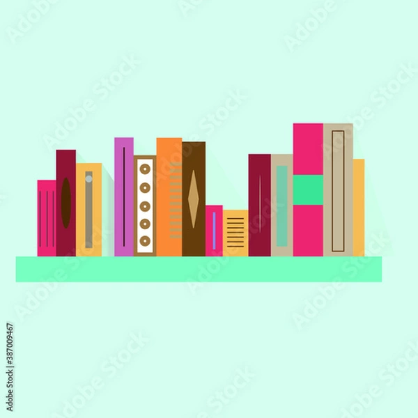 Obraz Vector image of the bookshelf with different books