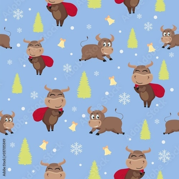 Fototapeta Children's new year background 2021. Seamless pattern for clothing and fabric design.