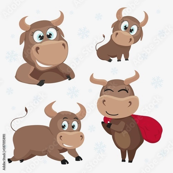 Fototapeta Symbol of the year 2021 with a bull. Christmas vector images of a bull to create a design.