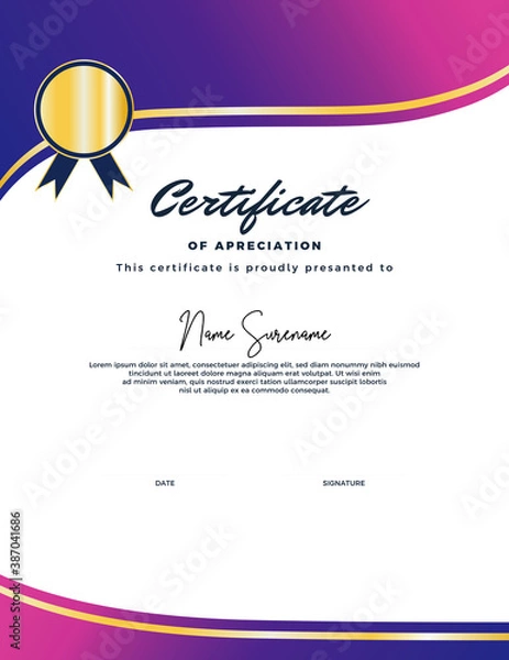 Fototapeta Editable certificate template, with a simple and elegant appearance 