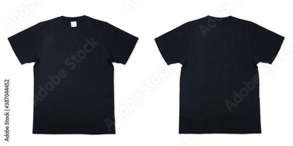 Fototapeta Blank T Shirt color black template front and back view on white background