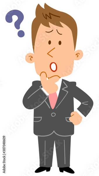 Fototapeta 疑問を感じる若手ビジネスマン_全身
