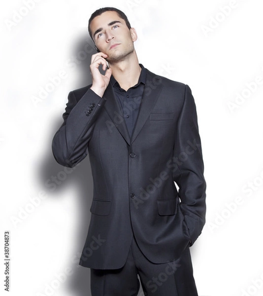 Obraz Elegant young businessman talking over cellphone