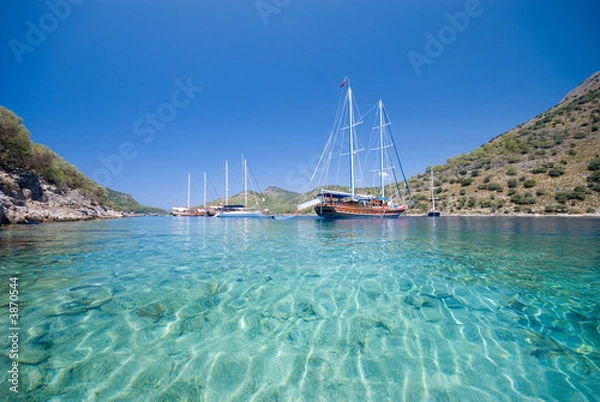 Obraz Boats anchored at a bay in the Turkish Mediterranean