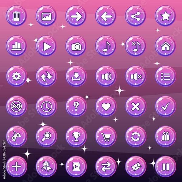 Obraz Buttons and icon set design for game or web is gradient color. Vector illustration.