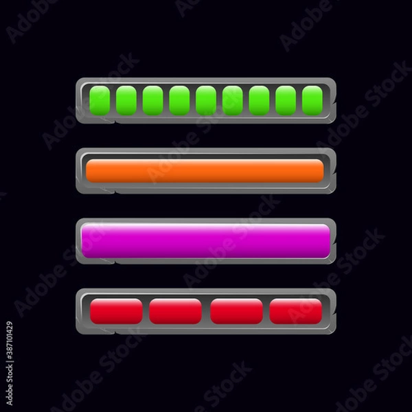 Fototapeta Set of rock stone game ui loading bar in various colors for gui asset elements vector illustration