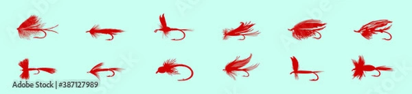 Fototapeta Set of fly fishing flies cartoon icon design template with various models. vector illustration isolated on blue background