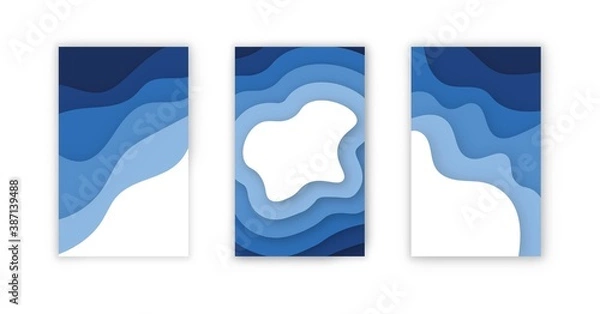 Obraz vertical flyers with blue paper cut waves