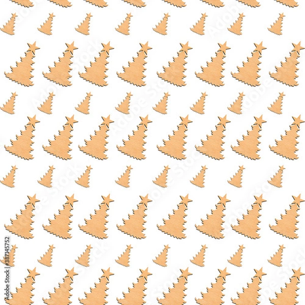 Obraz Wooden Christmas tree seamless pattern, isolated on white background