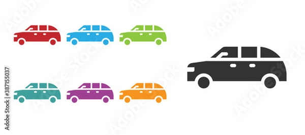 Obraz Black Hatchback car icon isolated on white background. Set icons colorful. Vector.