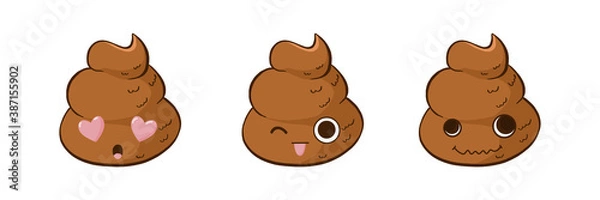 Obraz Funny poop emoji vector set
