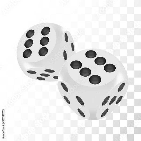 Fototapeta Good luck award craps concept, shiny realistic metallic two rolling hanging dices