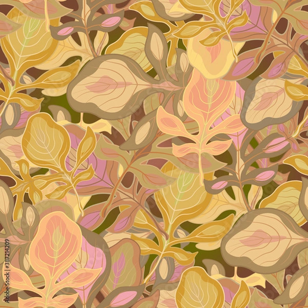 Fototapeta autumn leaves seamless pattern on gradient background