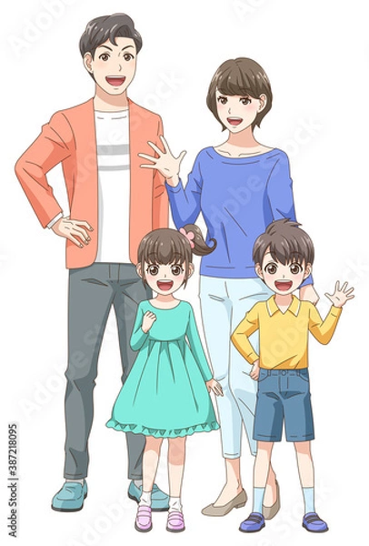 Obraz 笑顔で立ちポーズをとる家族＿二世代