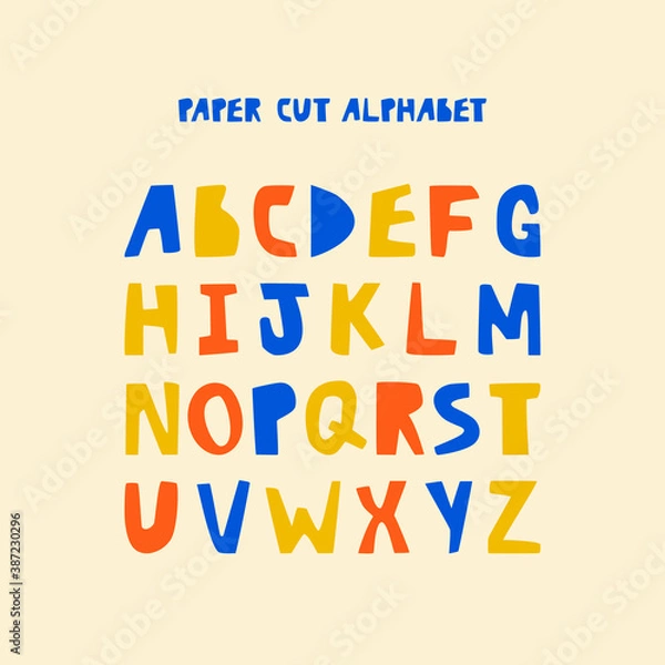 Obraz Simple colorful paper cut alphabet. Set of unique letters. Vector typography design