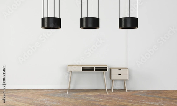 Fototapeta Modern workspace with desk and lamp in minimalistic interior