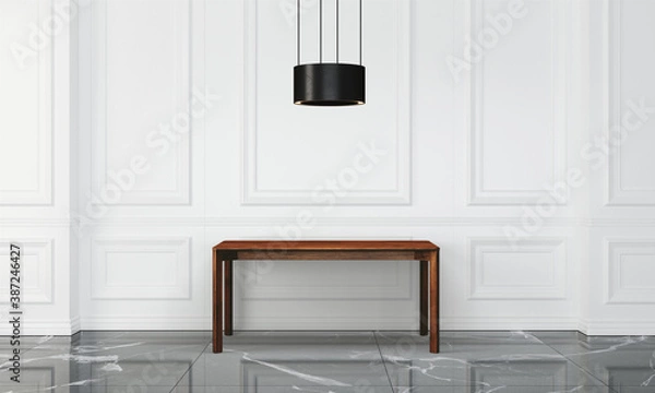 Fototapeta Modern workspace with desk and lamp in minimalistic interior