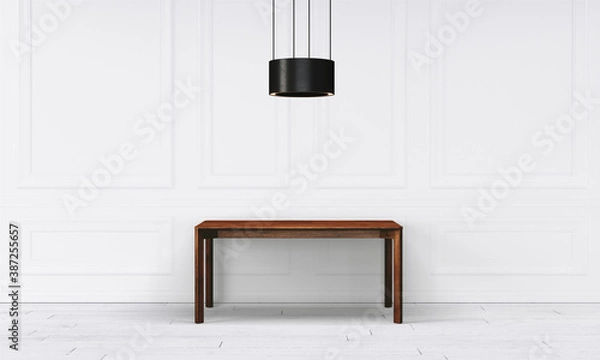 Fototapeta Modern workspace with desk and lamp in minimalistic interior