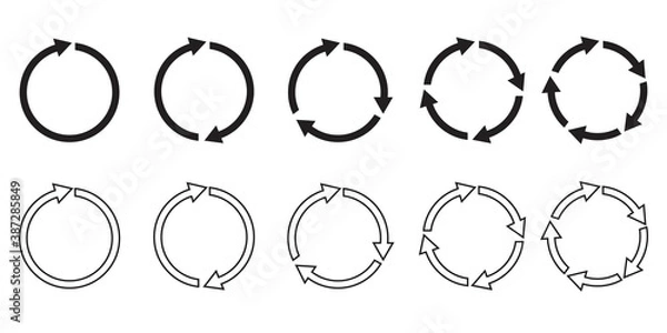 Fototapeta Vector set of circular arrows. Round reload symbol. Rotation infographics. Stock image. EPS 10.