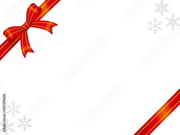 Fototapeta クリスマスのリボン装飾フレーム背景　赤