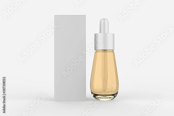 Fototapeta Amber tincture dropper bottle with box isolated white background.3d illustration