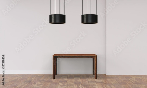 Fototapeta Modern workspace with desk and lamp in minimalistic interior
