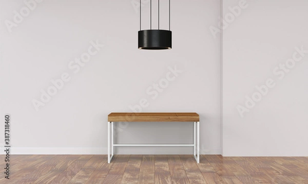 Fototapeta Modern workspace with desk and lamp in minimalistic interior
