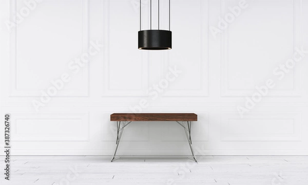 Fototapeta Modern workspace with desk and lamp in minimalistic interior