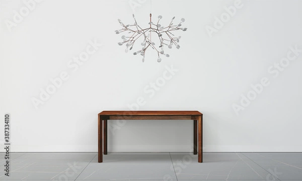 Fototapeta Modern workspace with desk and lamp in minimalistic interior