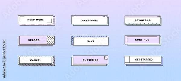 Obraz Vector set of different buttons in new memphis style. Template, banner with space for text. 