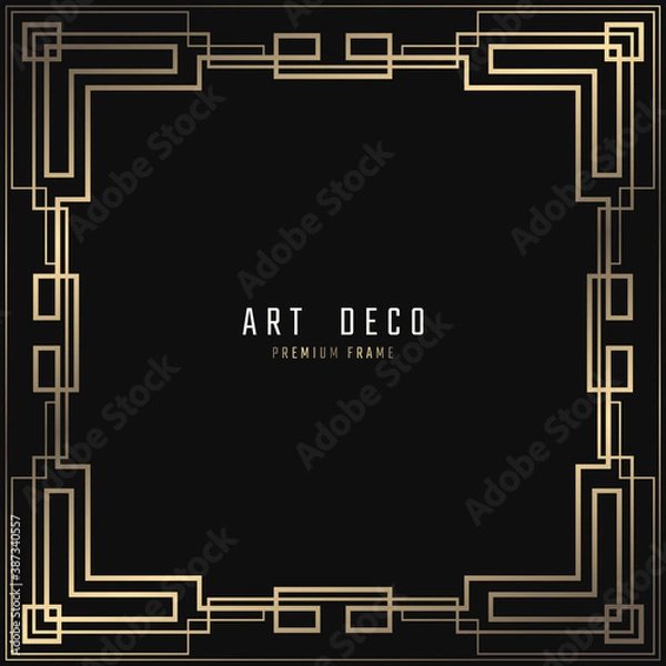 Obraz Vector geometric frame in Art Deco style. Square abstract element for design. Light golden lined shape. Sandblasting ornament.