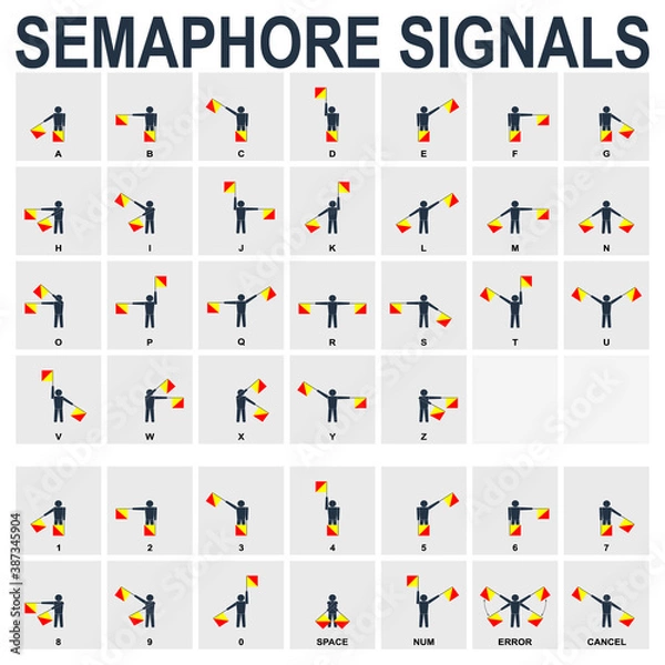 Fototapeta vector monochrome icon set with Semaphore Flag Signals for your project