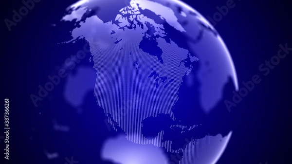 Fototapeta Global network connection. Blue futuristic world map. Concept of planet Earth. 3D rendering.