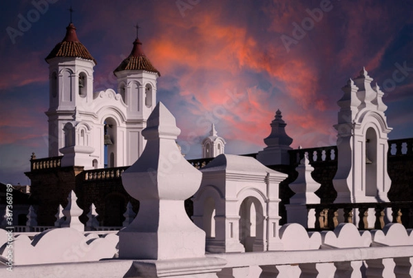 Fototapeta Sunset at San Felipe Neri monastery in Sucre, Bolivia