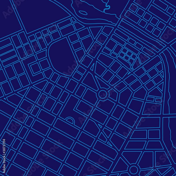 Obraz Niebieska mapa cyfrowa ogólnego miasta